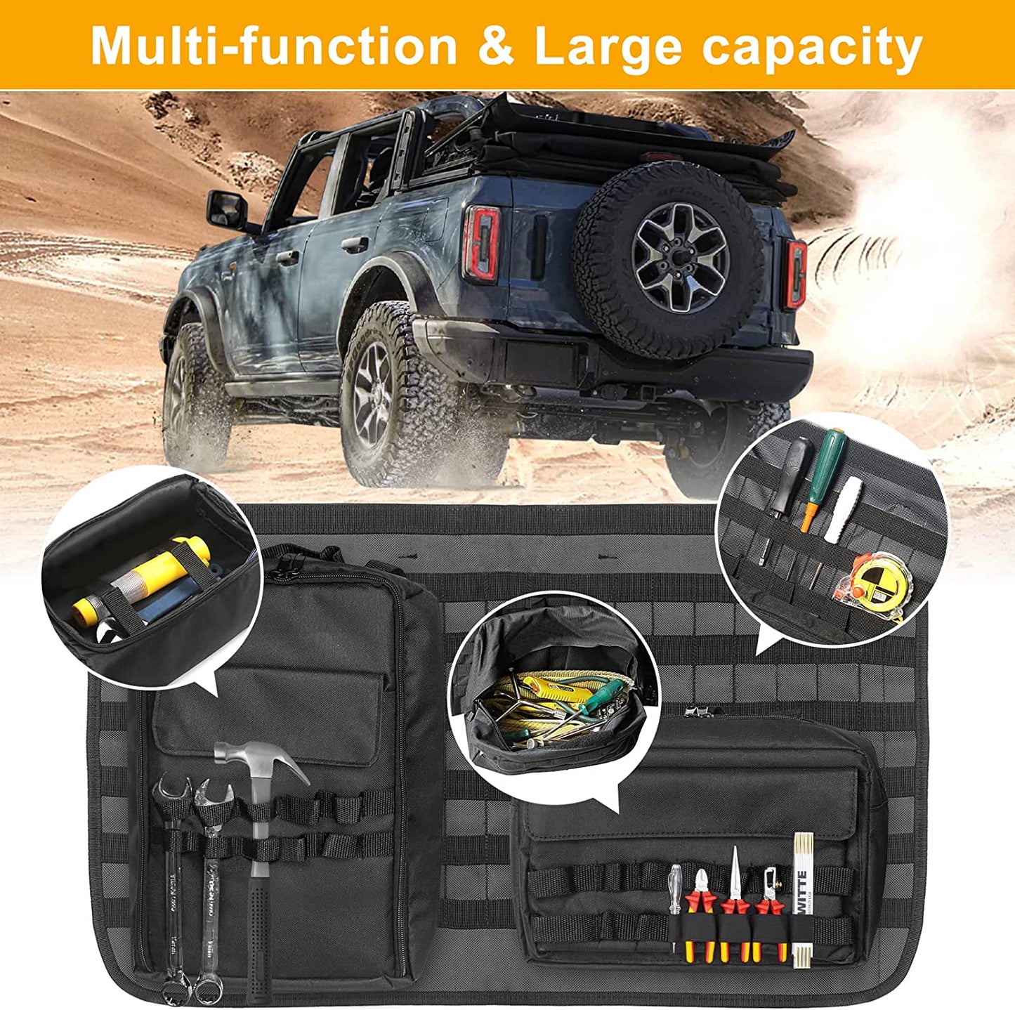 Trunk Organizer for Ford Bronco 2021 2022 2023 (4 Door) Tailgate Cargo Storage Bag Interior Accessories Set of 3