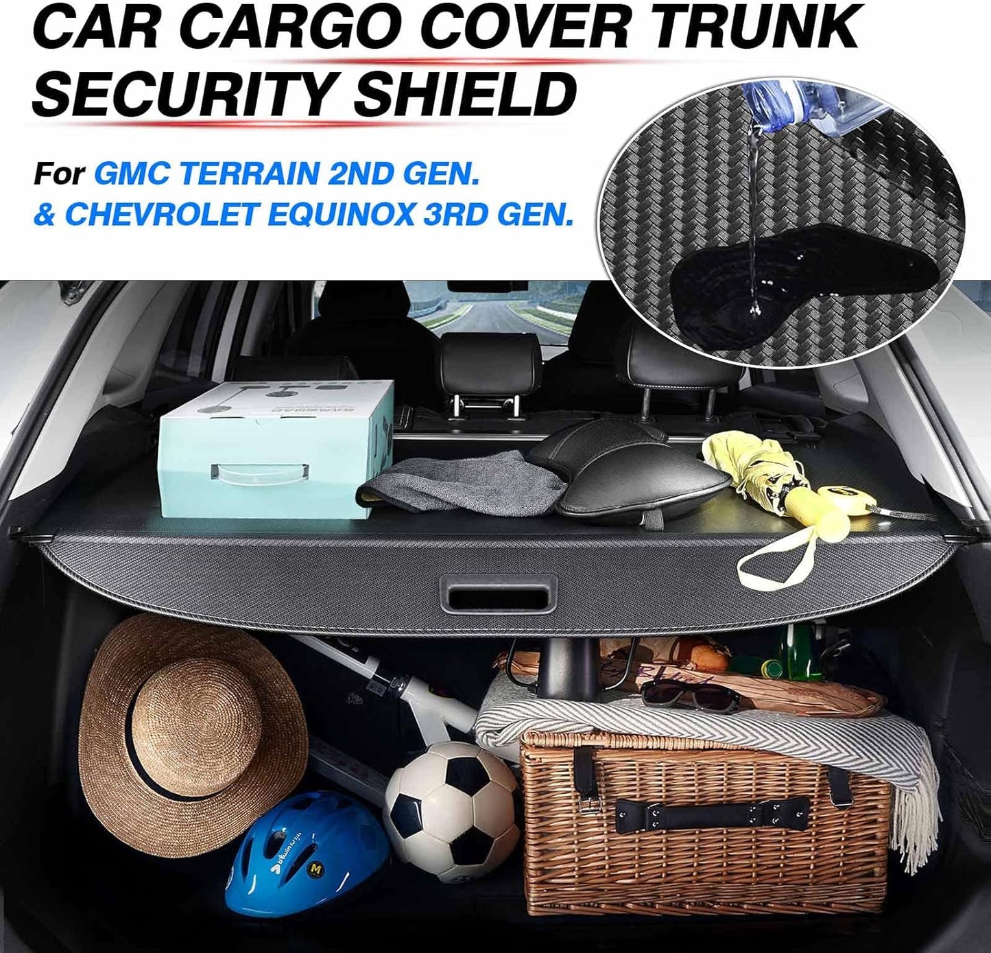 Cargo Cover for Chevy Chevrolet Equinox GMC Terrain 2024 2023 2022 2021 2020 2019 2018 Accessories Retractable Trunk Cover All Weather Shielding Shade Cargo Luggage Cover Carbon Fiber Texture