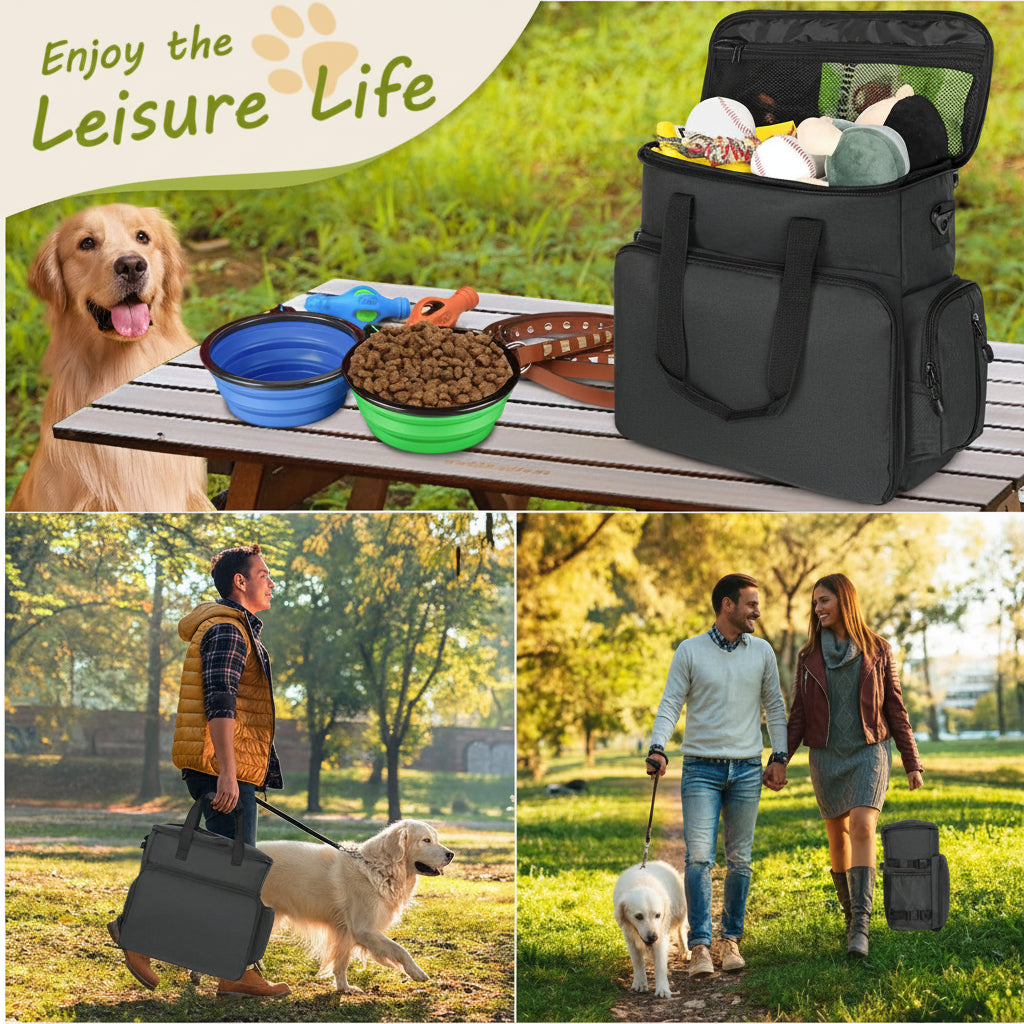 Dog Travel Bag Airline Approved–Pet Travel Tote with Collapsible Bowls,Food Containers & Feeding Mat–Multi-Pocket Organizer for Dogs & Cats, Durable & Water-Resistant for Hiking,Trips,Outdoors