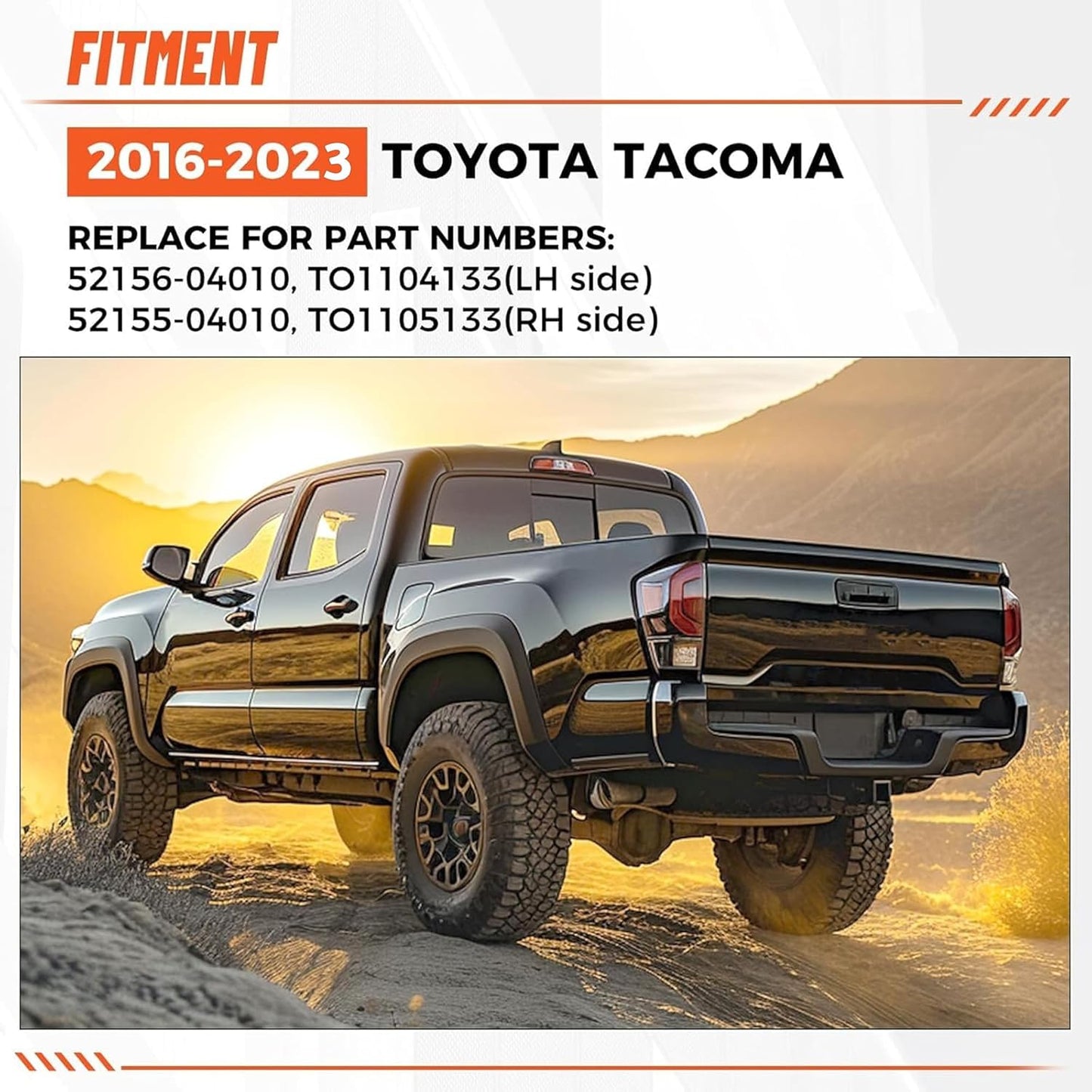 ECOTRIC Rear Bumper End Cap Compatible With 2016-2023 Toyota Tacoma W/O Sensor Hole Replace for TO1105133, TO1104133; 52156-04010, 52155-04010 Corner Cover Driver and Passenger Side Black