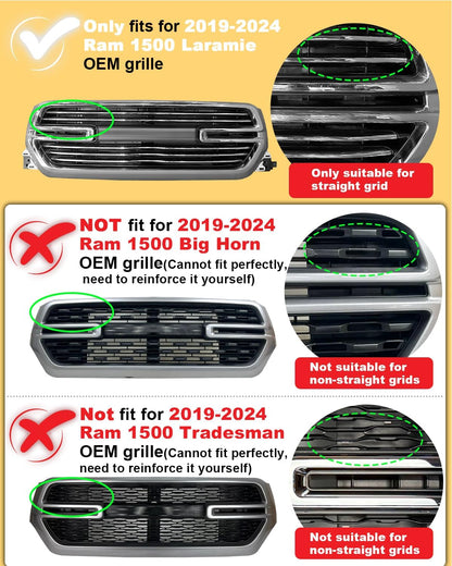 LED Grille Light Bars for 2019-2024 Dodge Ram 1500 Laramie OEM Grill Lights with Sequential DRL and Turn Signals (Style Without Stars)