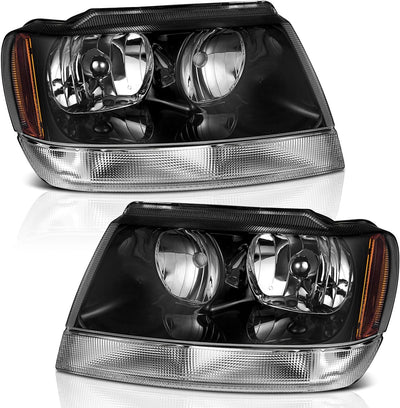 Headlights Assembly Pair For 1999 - 2004 Jeep Grand Cherokee Halogen Headlamp Replacement