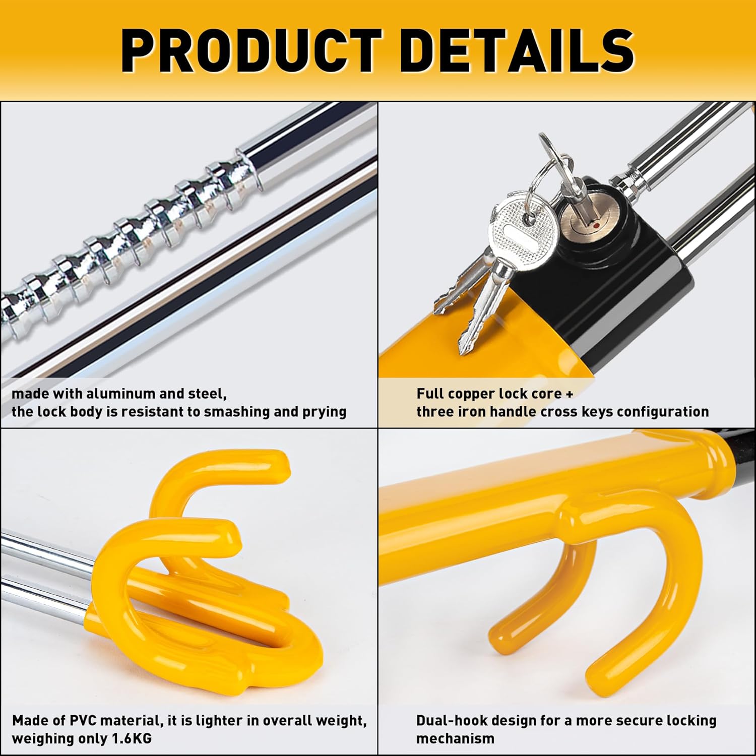 CARTMAN Heavy Duty Steering Wheel Lock Anti-Theft Car Device Security Car Lock Great Deterrent Adjustable Antitheft Locking Devices for Cars Trucks Vans and SUVs with 3 Keys
