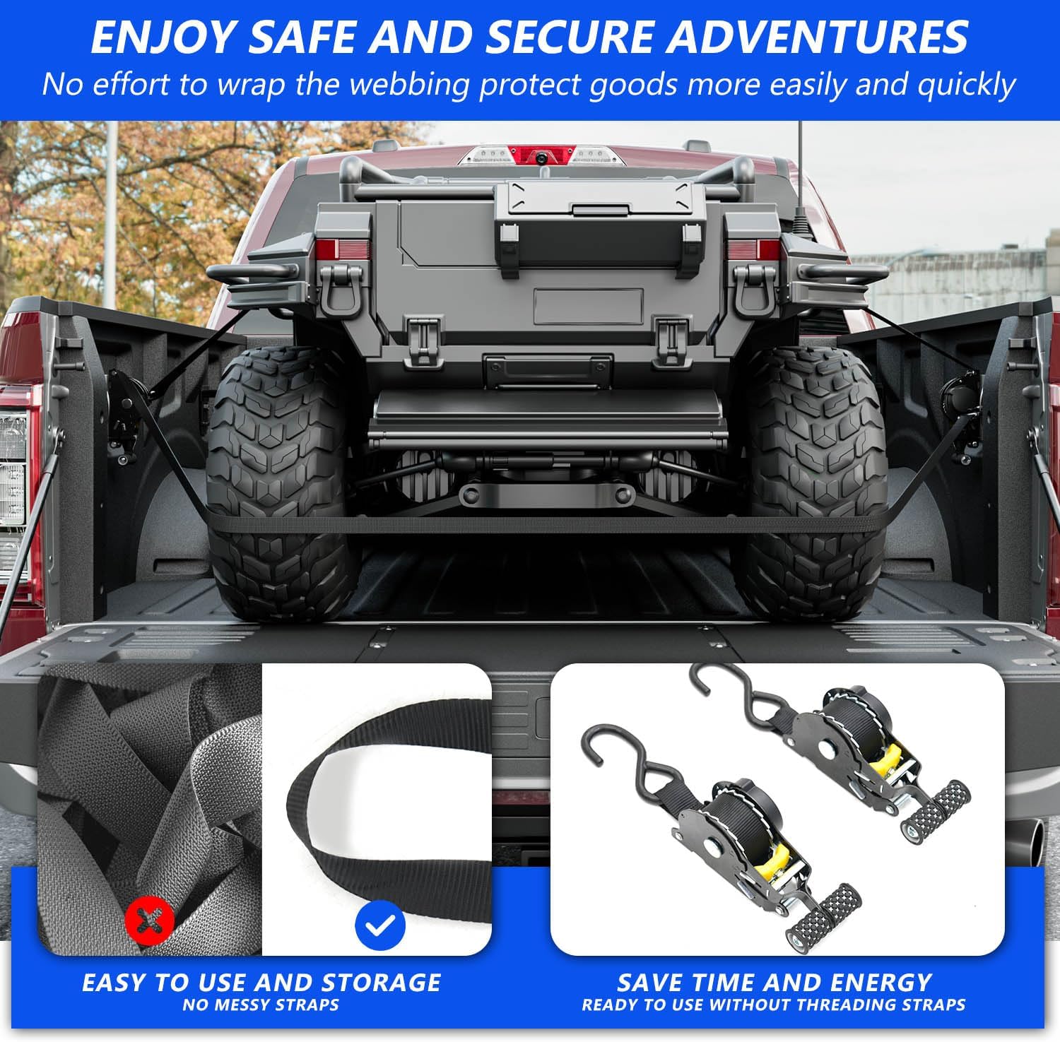 2PCS Retractable Ratchet Straps Compatible with 2015-2025 Ford F150 Retractable Tie Down Straps Replacement for 2015-2025 Ford F-150 Accessories