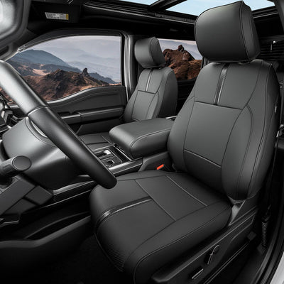 Leather Waterproof Black Seat Covers  for Ford F150 Seat Covers 2015-2026 SuperCrew/CrewCab(XL,XLT)