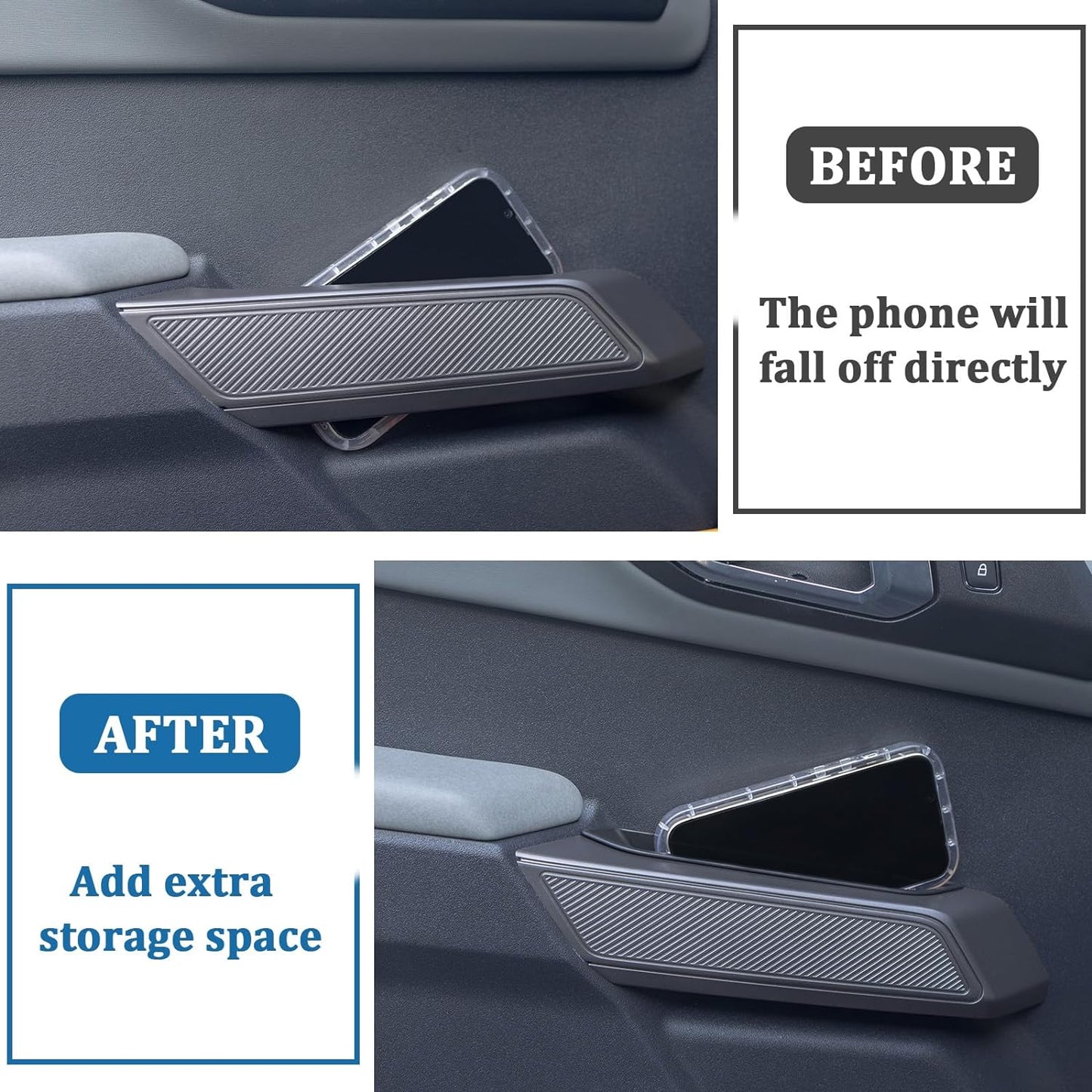 TOPINSTALL 4 Door Handle Storage Box Compatible with Ford Bronco 2021-2025 Accessories, Phone Holder Front and Rear Door Grab Handle Pocket Storage ABS Plastic-4PCS (Not for Sport Model)