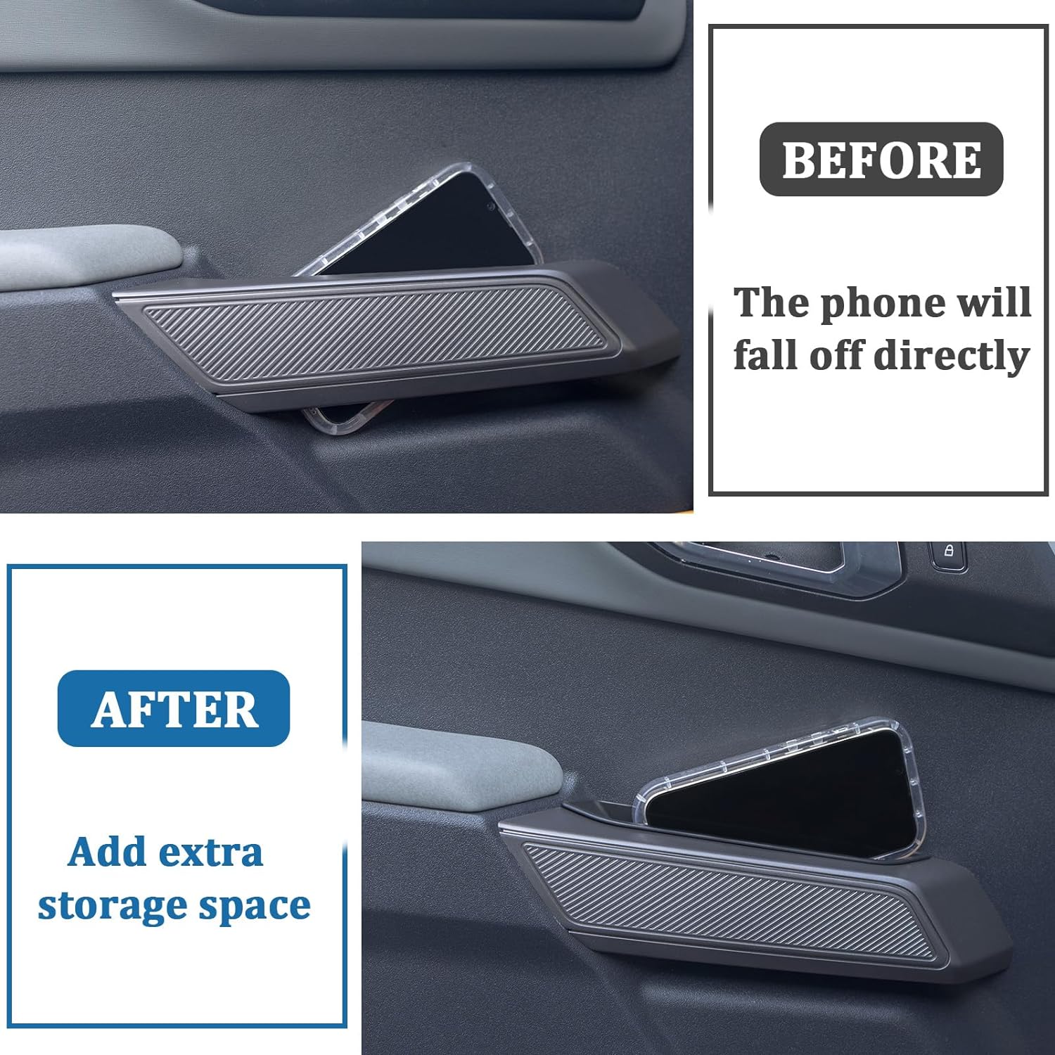 TOPINSTALL 4 Door Handle Storage Box Compatible with Ford Bronco 2021-2025 Accessories, Phone Holder Front and Rear Door Grab Handle Pocket Storage ABS Plastic-4PCS (Not for Sport Model)