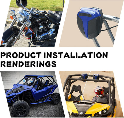 1Pair ATV UTV Speaker System with LED Blue Light Waterproof All-in-One 1"-1.5" Handlebar Mount MP3 Music Player Audio Amplifier System USB Speaker System for ATV UTV (MT486)