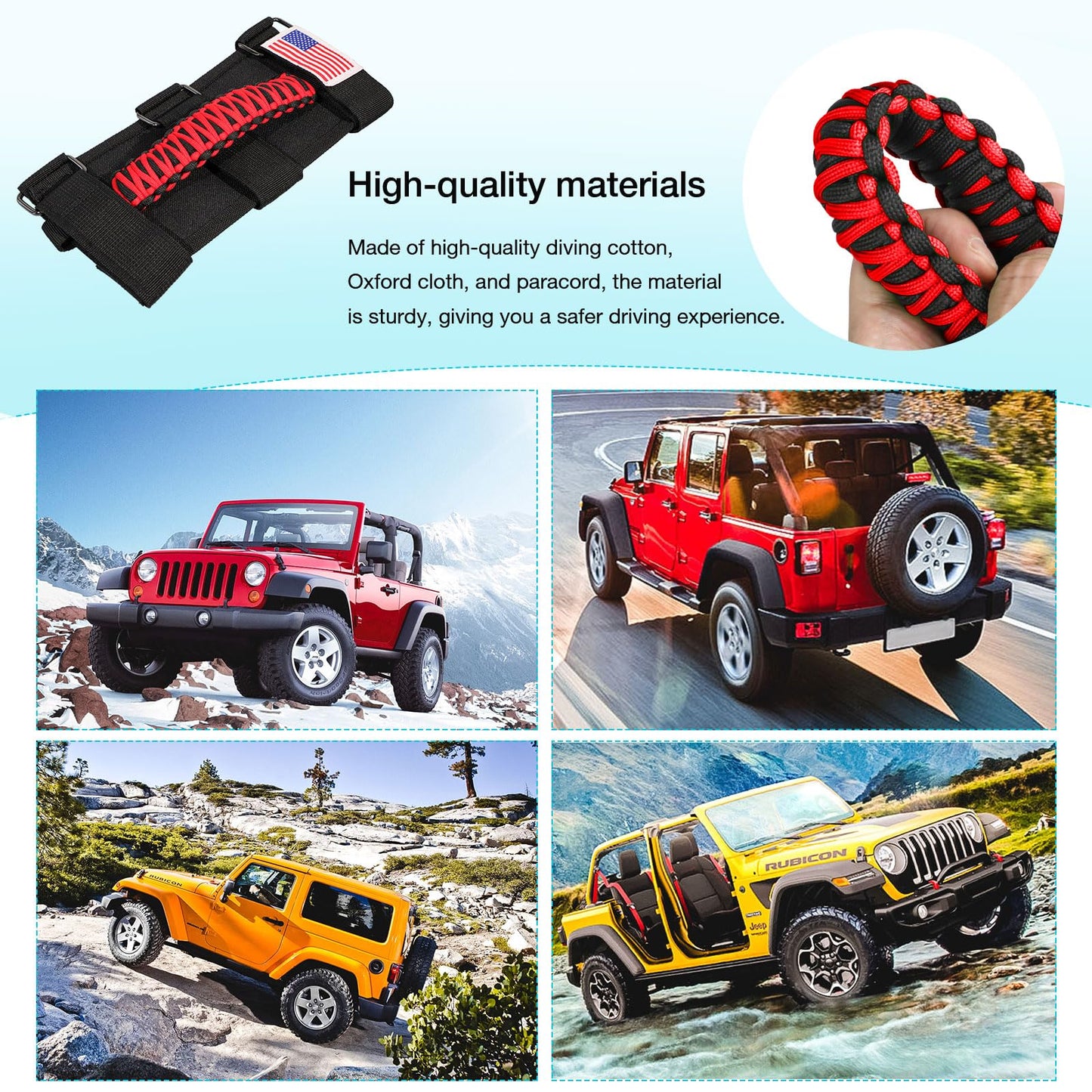 Paracord Grab Handles with American Flag For Jeep Wrangler CJ YJ TJ JL JK LJ JLU JKU & for Gladiator JT 1955-2023