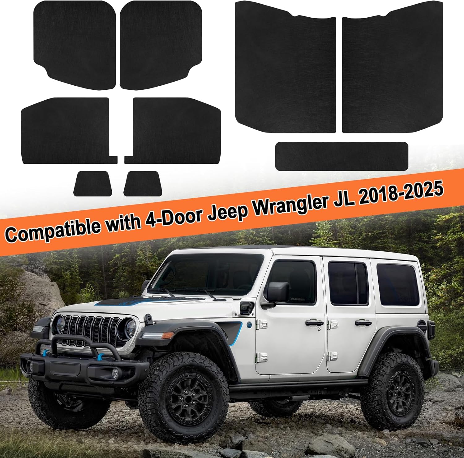 Sound Deadening Hardtop Headliner Kit Compatible with Jeep Wrangler JL 2018-2025 Roof Insulation | 18mm Heat & Noise Shield | NO ROOF Removal | Clip + High-Temp Adhesive (4-Door)