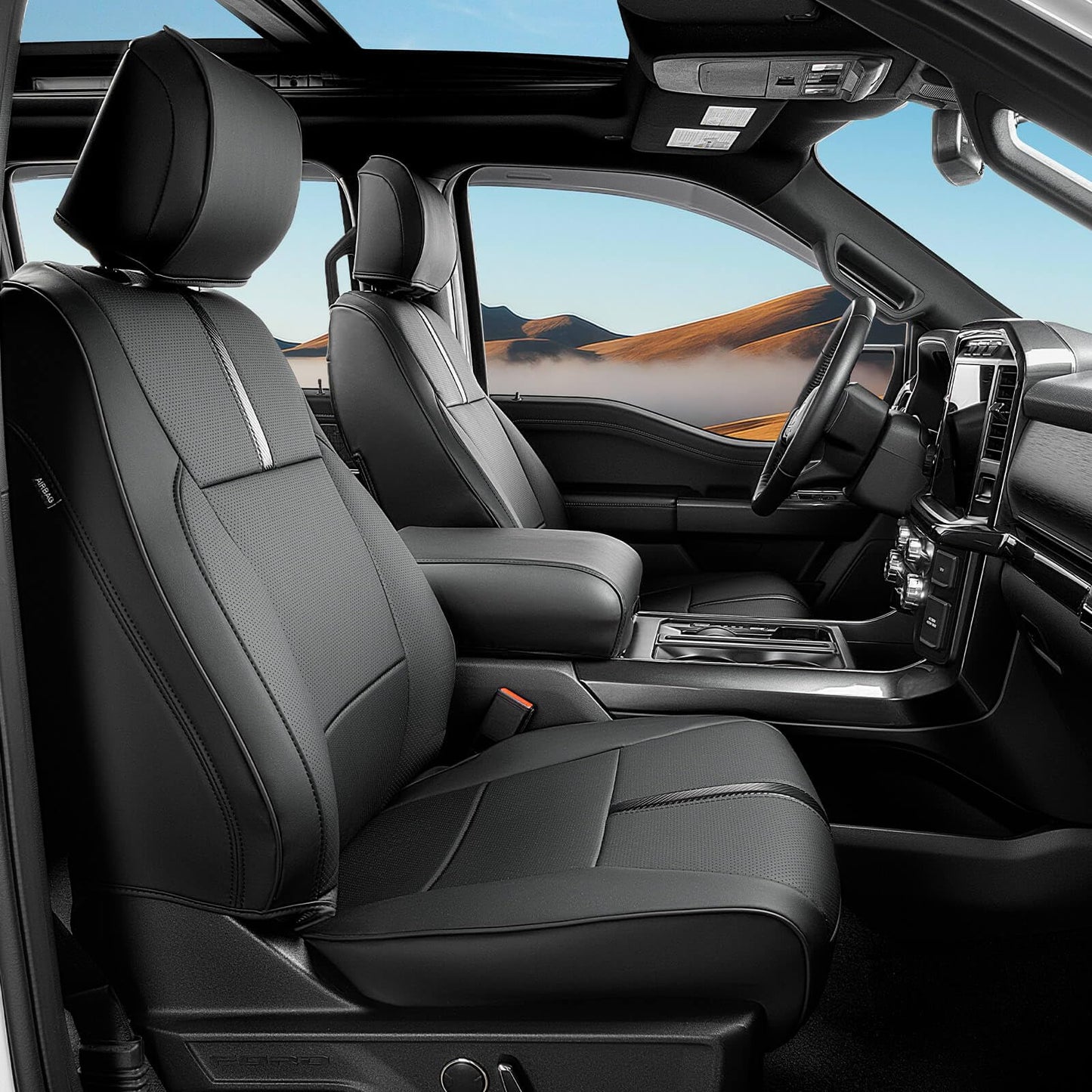 Leather Waterproof Black Seat Covers  for Ford F150 Seat Covers 2015-2026 SuperCrew/CrewCab(XL,XLT)