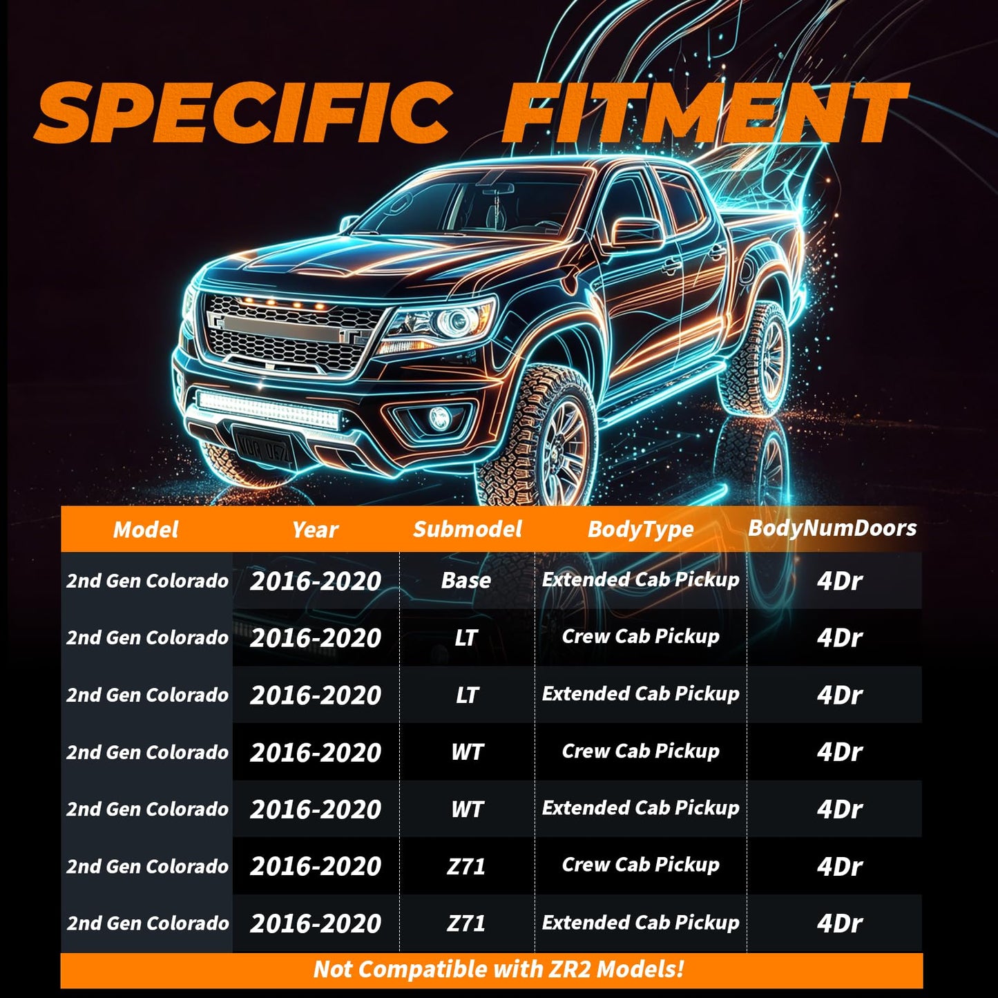 Front Grille with LED Lights Compatible with 2016 - 2020 Colorado Base/LT/WT / Z71 Models(Not for ZR2)