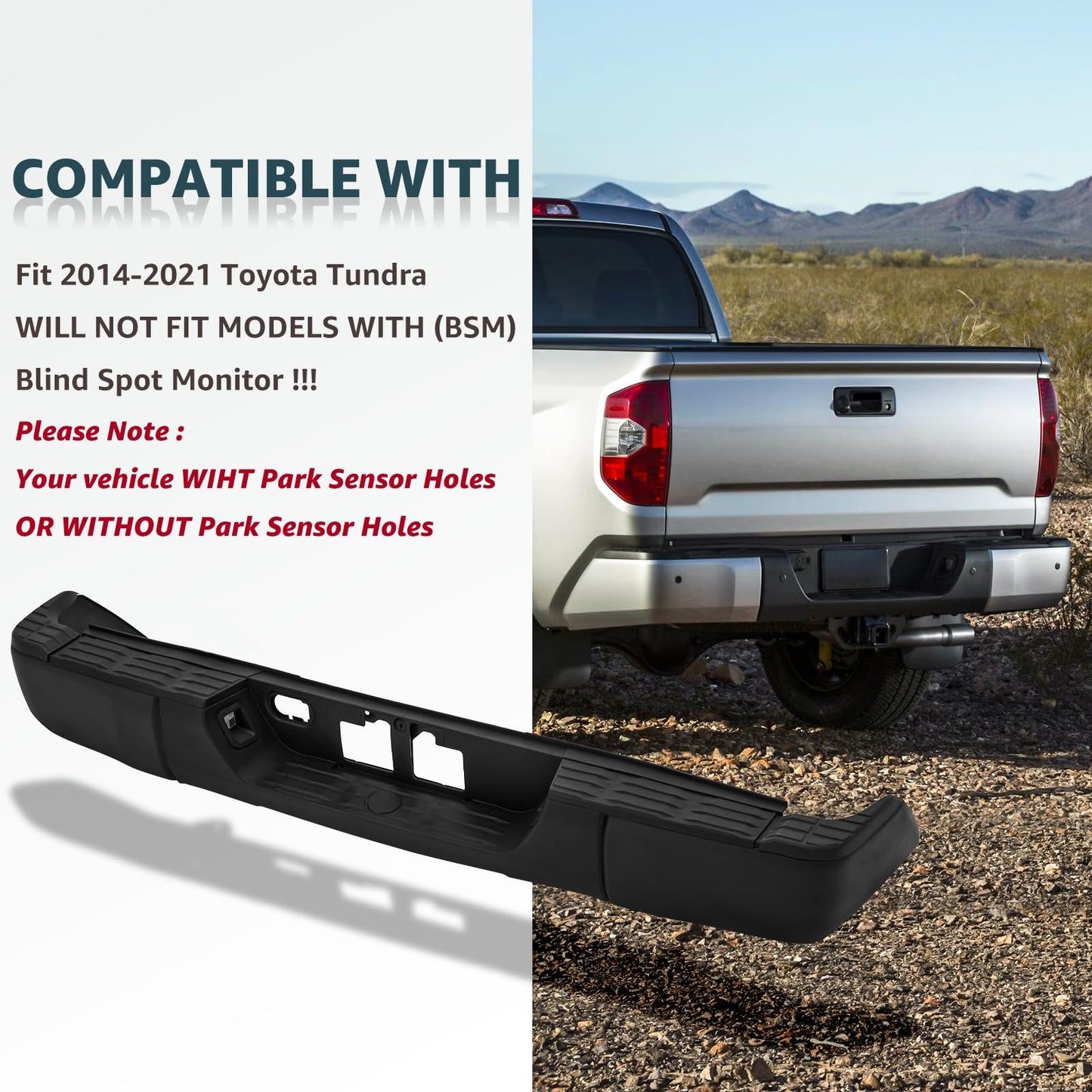 Steel Black Rear Step Bumper Compatible with 2014 - 2021 Toyota Tundra