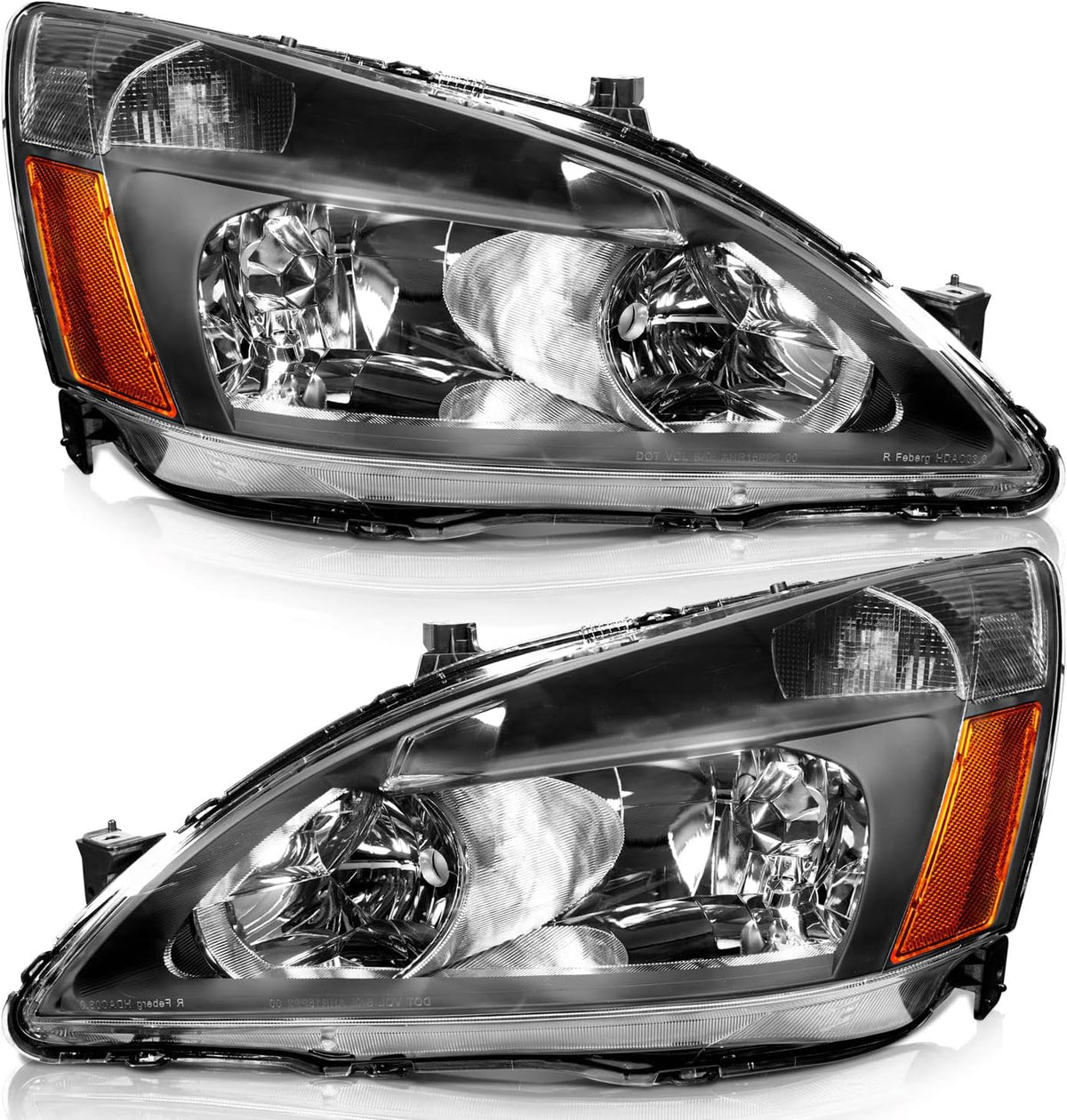 Headlight Assembly for 2003-2007 Honda Accord - OE Replacement, Black/Chrome Housing, Amber Reflector, Left & Right (2/4-Door) - OMOTOR