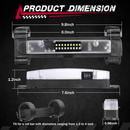 UTV Interior Dome Light, FASTCHOY AUTO UTV Dome Light Battery Powered Universal Roll Bar Mount Lights Roll Cage Dome Lights for ATV SXS Can-Am Polaris Truck - White/Green