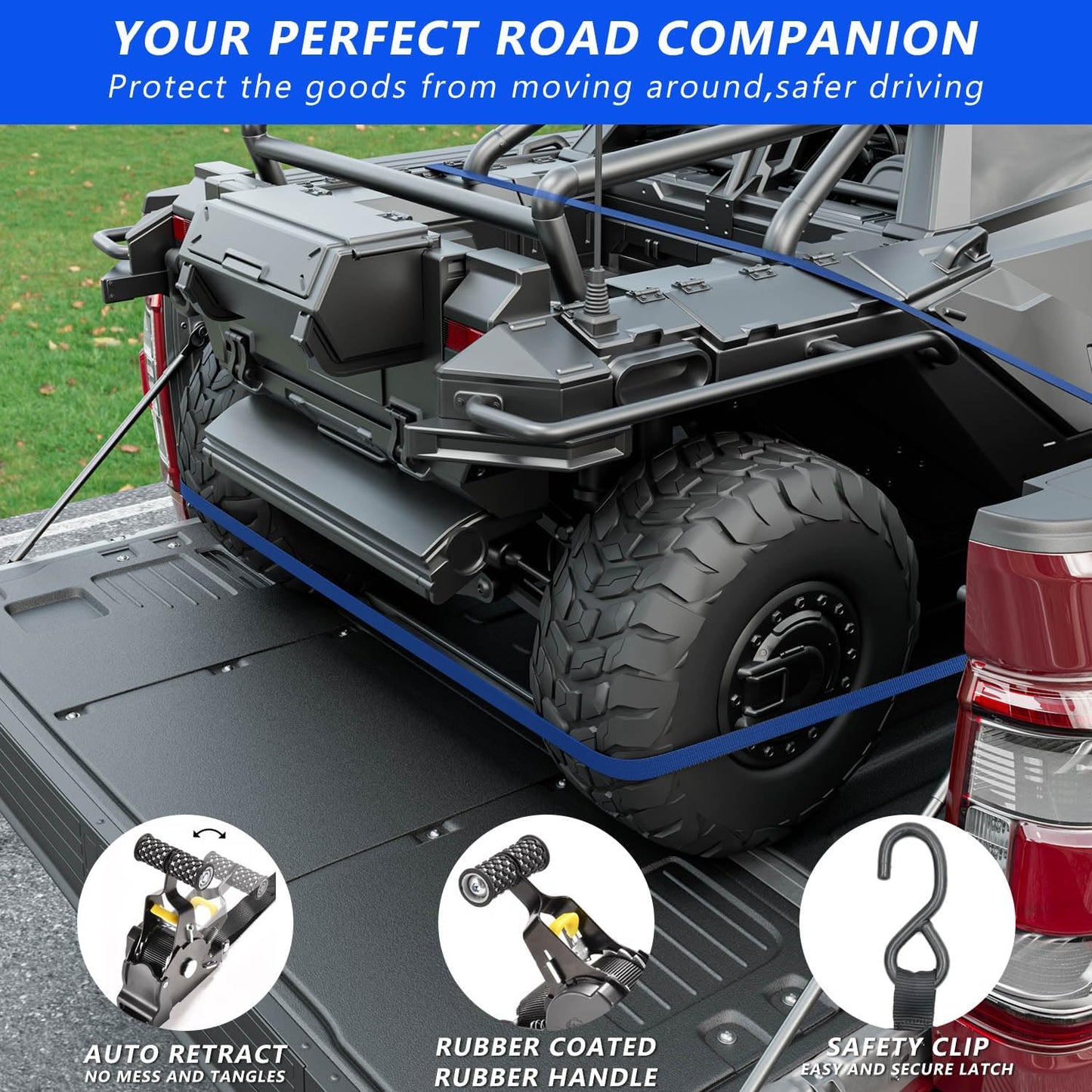 2PCS Retractable Ratchet Straps Compatible with 2015-2025 Ford F150 Retractable Tie Down Straps Replacement for 2015-2025 Ford F-150 Accessories