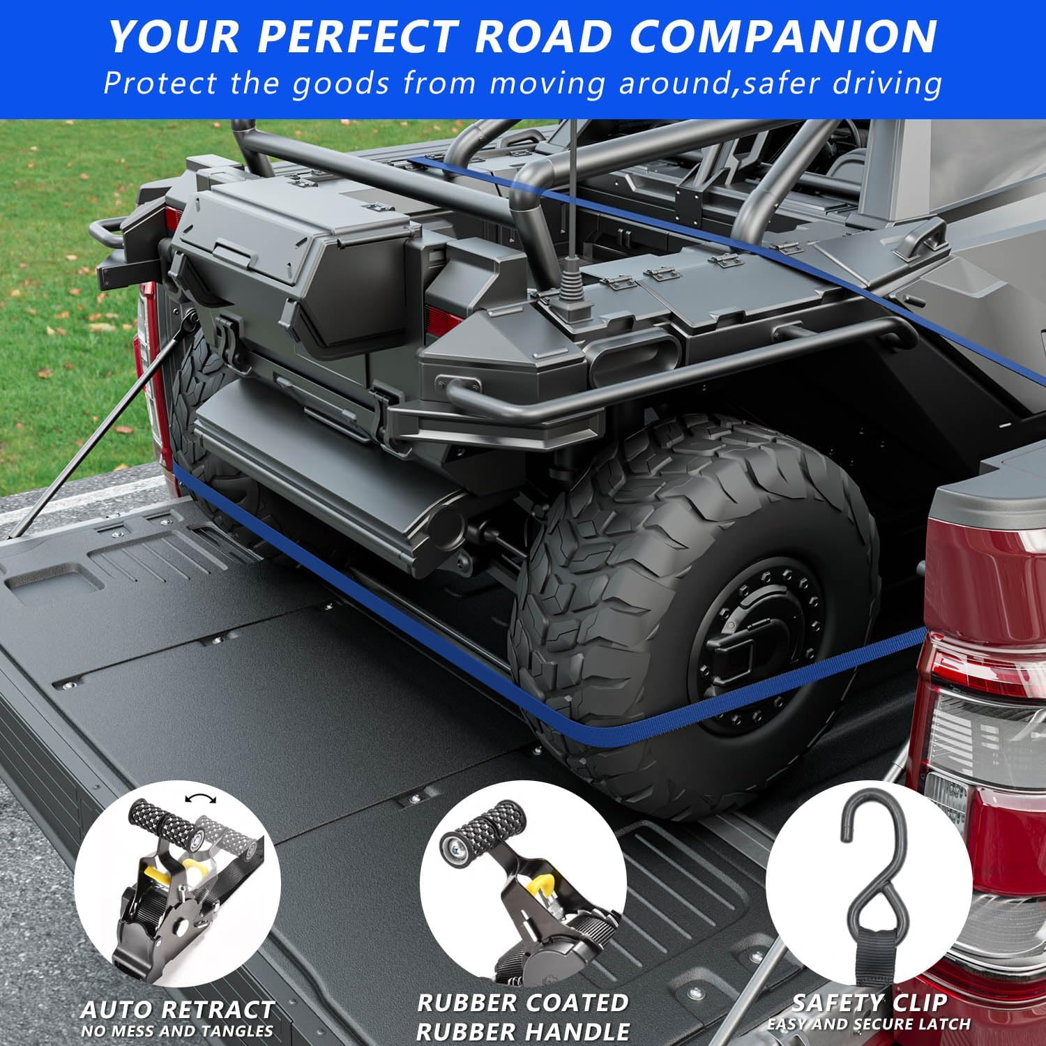 2PCS Retractable Ratchet Straps Compatible with 2015-2025 Ford F150 Retractable Tie Down Straps Replacement for 2015-2025 Ford F-150 Accessories