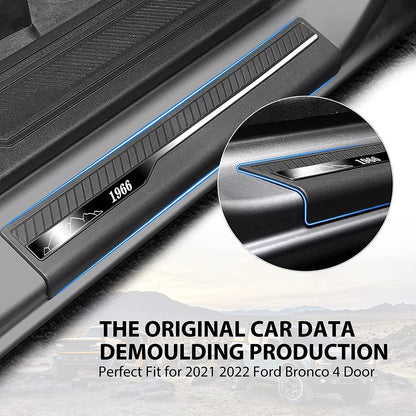 4Pcs Car Door Sill Guard Protector Compatible with Ford Bronco 4 Door 2021 2022 ABS Replacement Welcome Pedal Scuff Plate Entry Guard Sill Plate Anti Slip and Scratch Accessories - OMOTOR