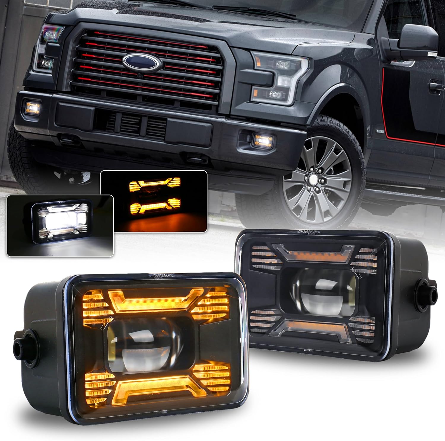 1 Pair LED Fog Lights with Amber DRL/Turn Signal kit Compatible with Ford F150 2015-2020 Super Duty 2017-2018
