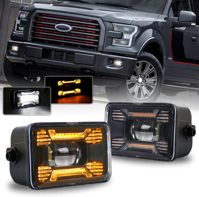 1 Pair LED Fog Lights with Amber DRL/Turn Signal kit Compatible with Ford F150 2015-2020 Super Duty 2017-2018