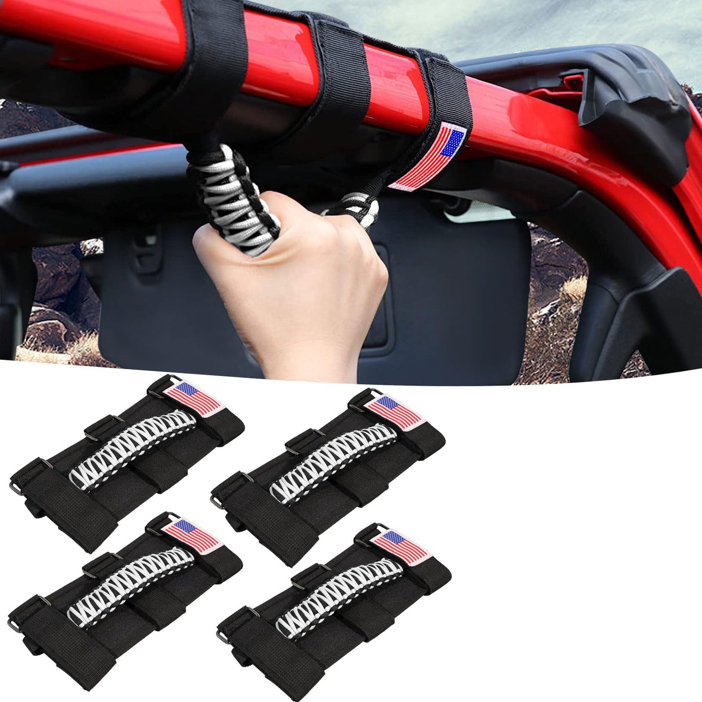 Paracord Grab Handles with American Flag For Jeep Wrangler CJ YJ TJ JL JK LJ JLU JKU & for Gladiator JT 1955-2023