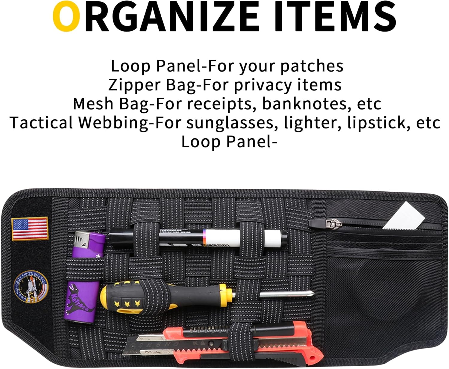 Tactical Sun Visor Organizer Visor Storage Compatible with 2021 2022 2023 2024 2025 Ford Bronco 2/4 Door Accessories Car Sun Visors Sunglasses Holder Webbing Molle Panel, 2x Driver Passenger