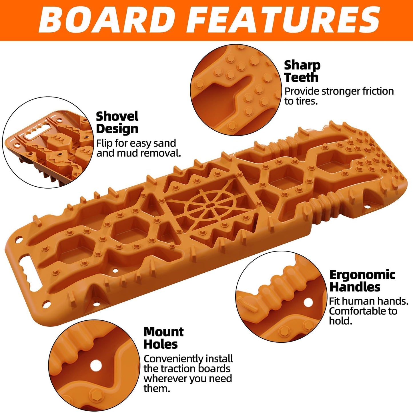 2PCS Traction Boards with Build-in Jack Base & Mounting Kit for Overlanding