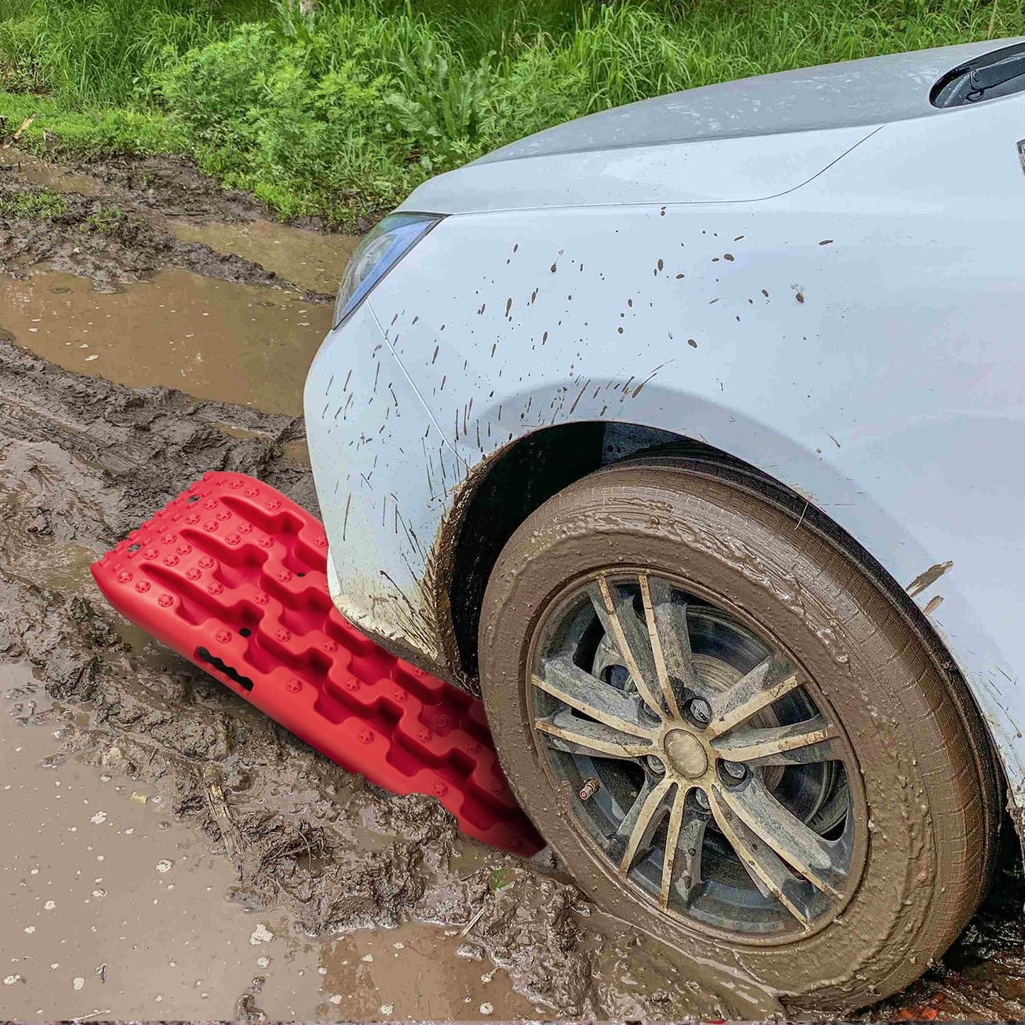 Donext Recovery Traction Boards, Offroad Tracks Board, Traction Tire Ladder, 4WD Traction Mats for Sand, Mud & Snow, Snow Chains(41in-Red)