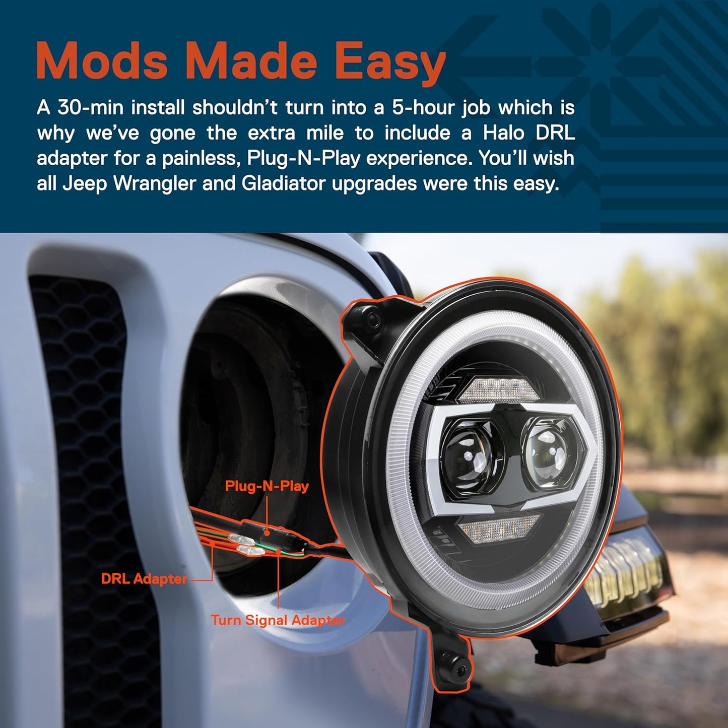 TRUE MODS 9 Inch Round LED Headlights Replacement for 2018-2025 Jeep Wrangler JL JLU Unlimited Gladiator JT Accessories [DOT Approved] [DUAL HALO DRL] Sealed Beam Front Head Light Lamp Bulb