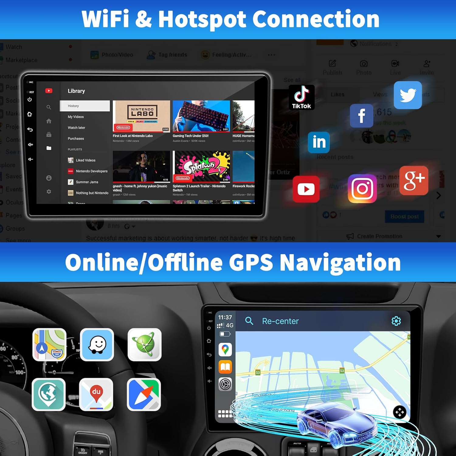 Car Stereo Radio for Jeep Wrangler JK Compass Grand Cherokee Dodge Ram 1500, Android 13 2GB+64GB, 10 inch IPS Touchscreen Wireless CarPlay Android Auto GPS Bluetooth AM/FM WiFi SWC, Backup Camera