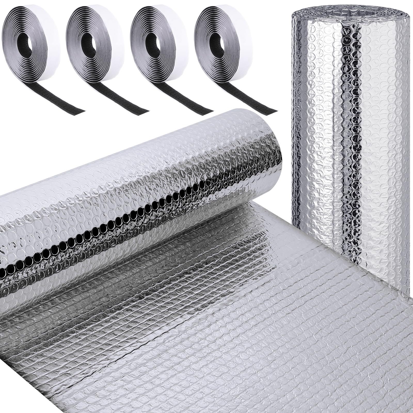 Frienda Double RV Door Window Shade Cover Blackout Reflective Insulation Roll 47x181 Inches Aluminum Foil Insulation Kit for Rv Garage Roof Door Window Skylight Shade(Silver)