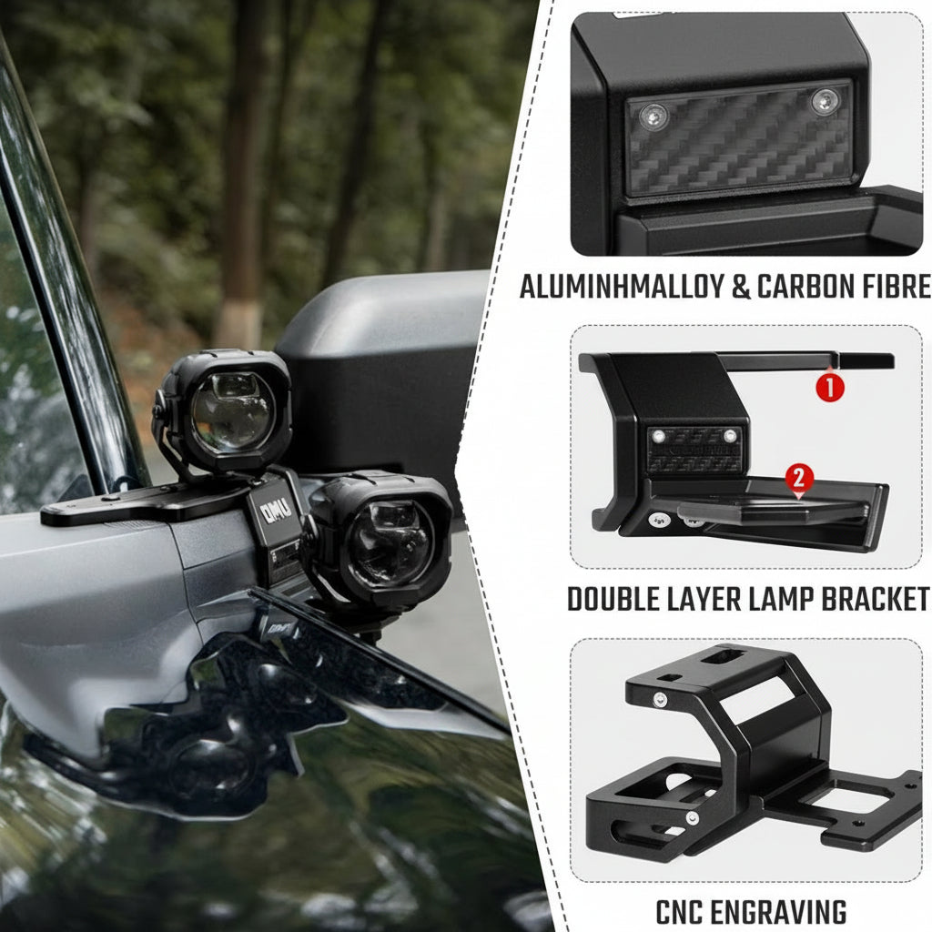 Aluminum A-Pillar Light System Mount With 4 PCS Spotlights, High Low Beam Switchable A-Pillar Spotlight(White Light) For Ford Bronco 2021+(Not fit for Ford Bronco Sport)