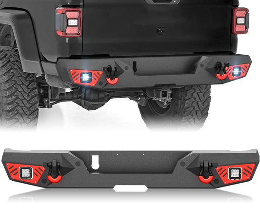 Rear Bumper with LED Lights, License Plate Frame Compatible with 2020-2026 Jeep Gladiator JT
