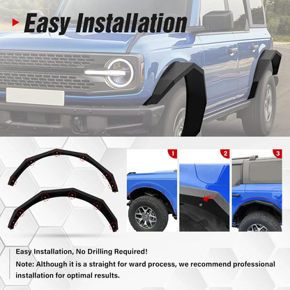 for Bronco Front & Rear Fender Flares Compatible with 2021 2022 2023 2024 2025 Ford Bronco 2/4 Doors (NOT for Bronco Sport or Raptor), 4-Piece Off-Road Heavy Duty Wheel Fenders, Textured Black