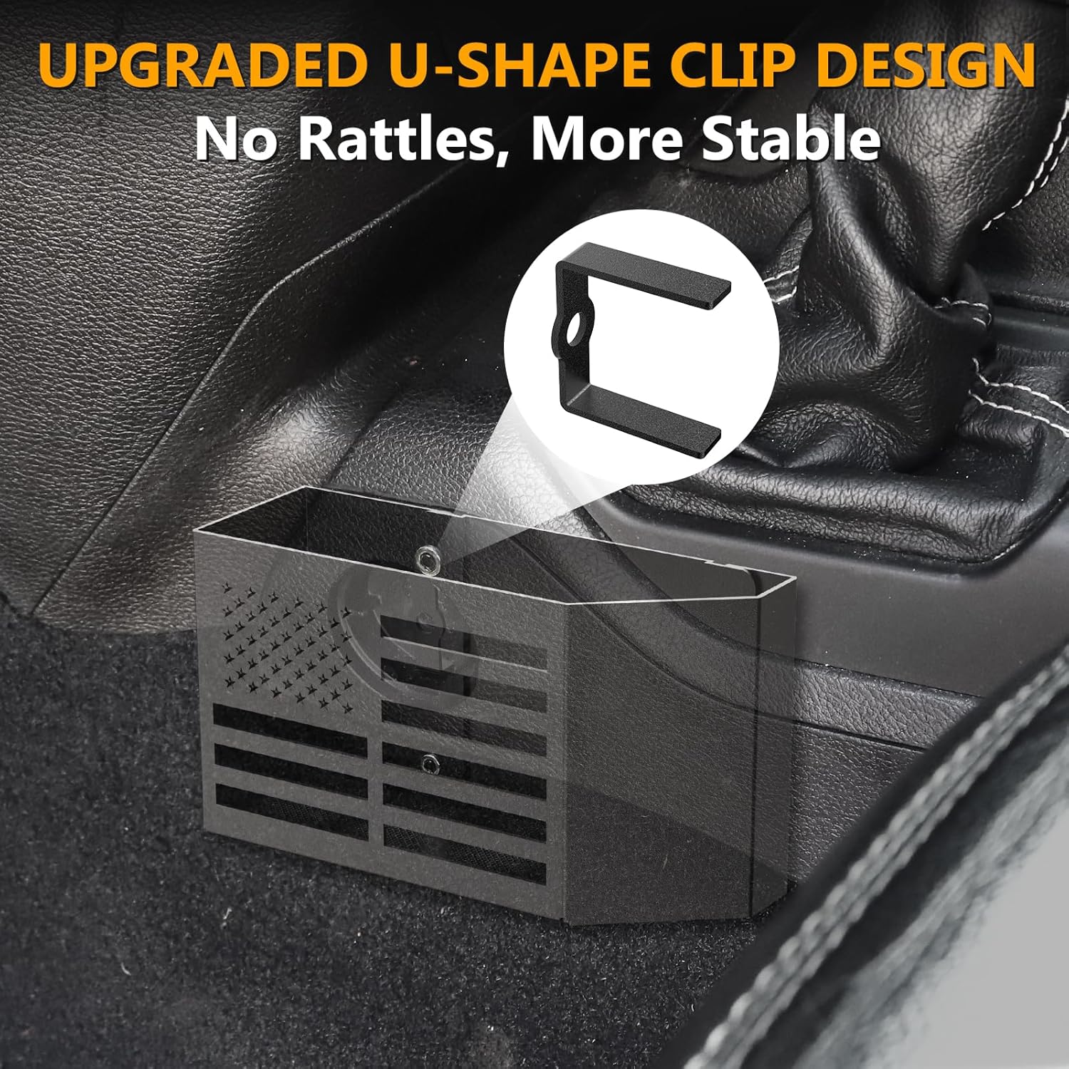 Upgrade Metal Gear Shift Center Console Organizer for Jeep Wrangler Accessories and Jeep Gladiator JL JLU 2025 2024 2023 2022-2018 Rubicon Sahara 4xe Storage Box Tray,Flag Logo (Not for JK/JKU)