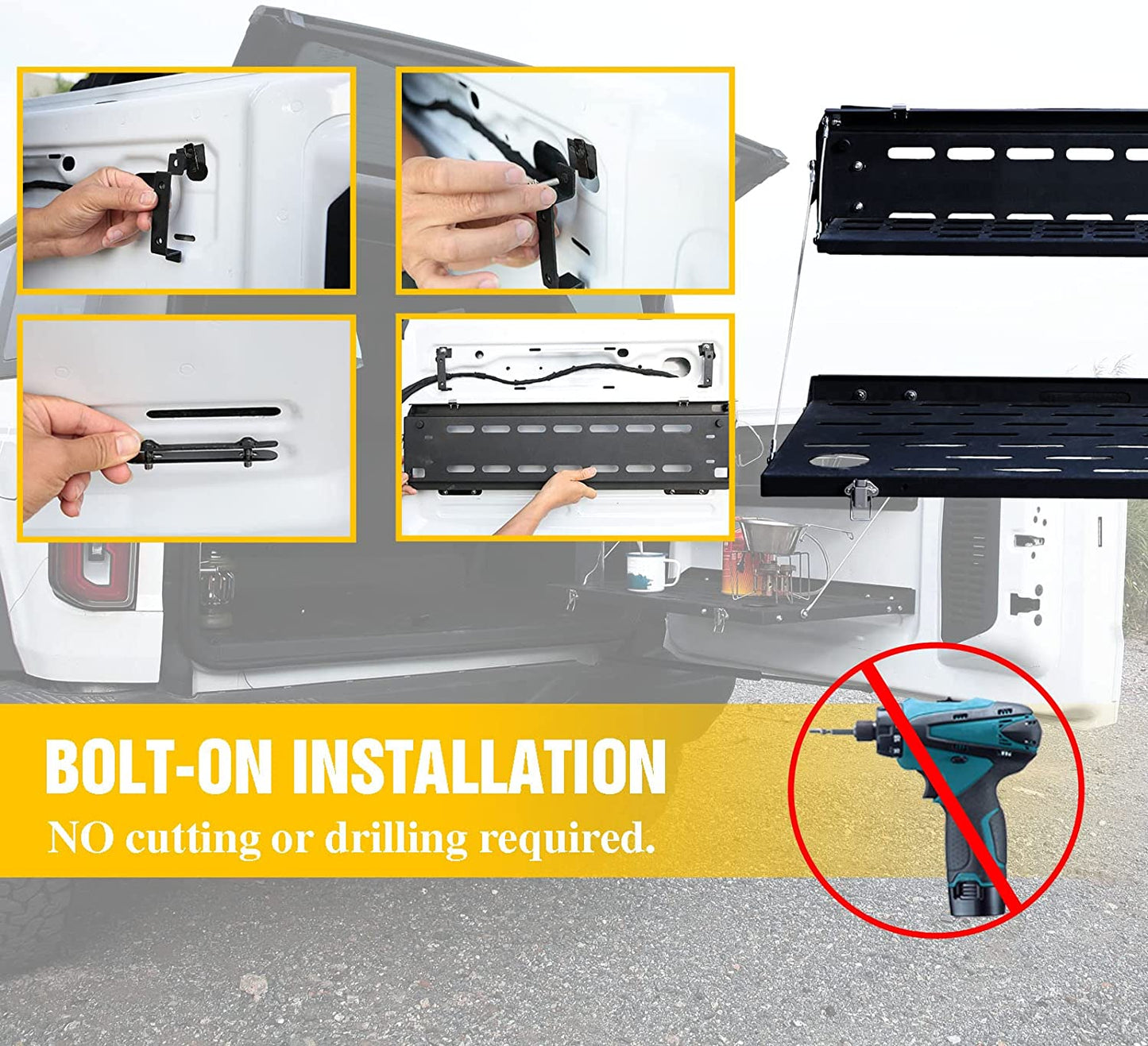 Double-Layer Tailgate Table for 2021 2022 Ford Bronco 2/4 Door Rear Foldable Cargo Shelf,Storage Shelf MOLLE Panel