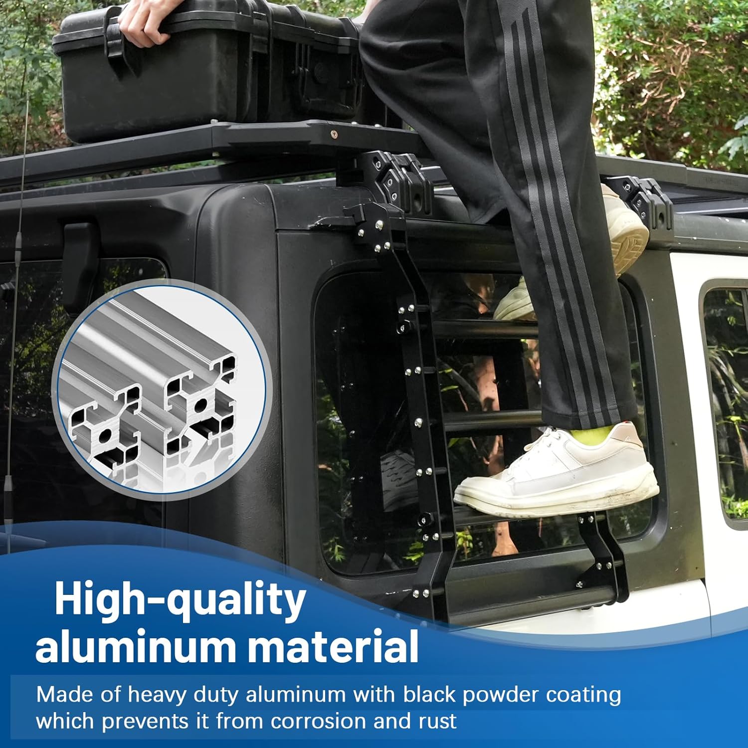 Rear Window Ladder Compatible with 2018-2025 Jeep Wrangler JL JLU 2/4 Door Luggage Ladder Rack Multifunctional Flank Kit, No-Drill Installation