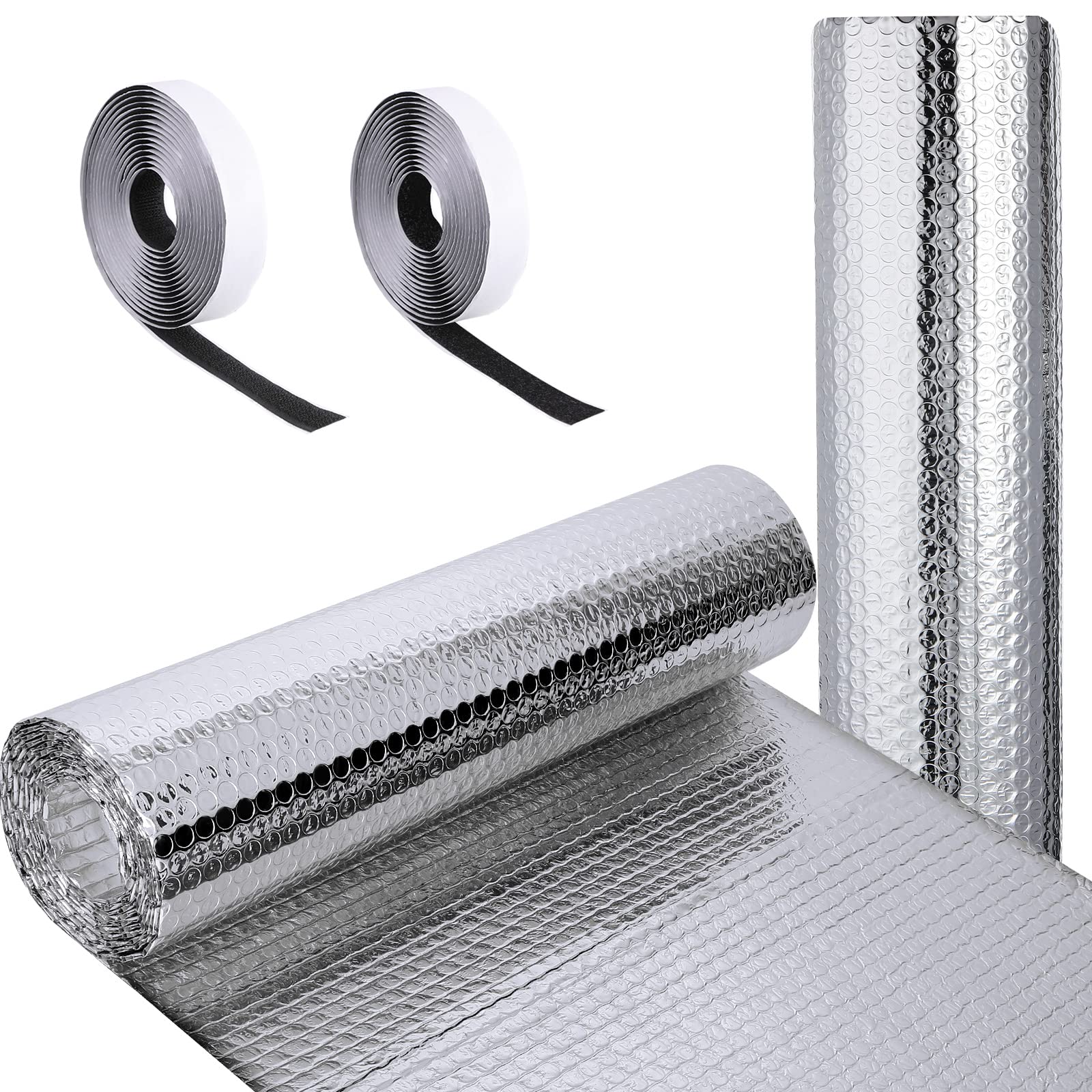 Frienda Double RV Door Window Shade Cover Blackout Reflective Insulation Roll 47x181 Inches Aluminum Foil Insulation Kit for Rv Garage Roof Door Window Skylight Shade(Silver)