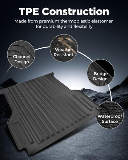 5ft Bed Anti-Slip Waterproof All-Weather Floor Mats For Ford Ranger 2024 - 2026