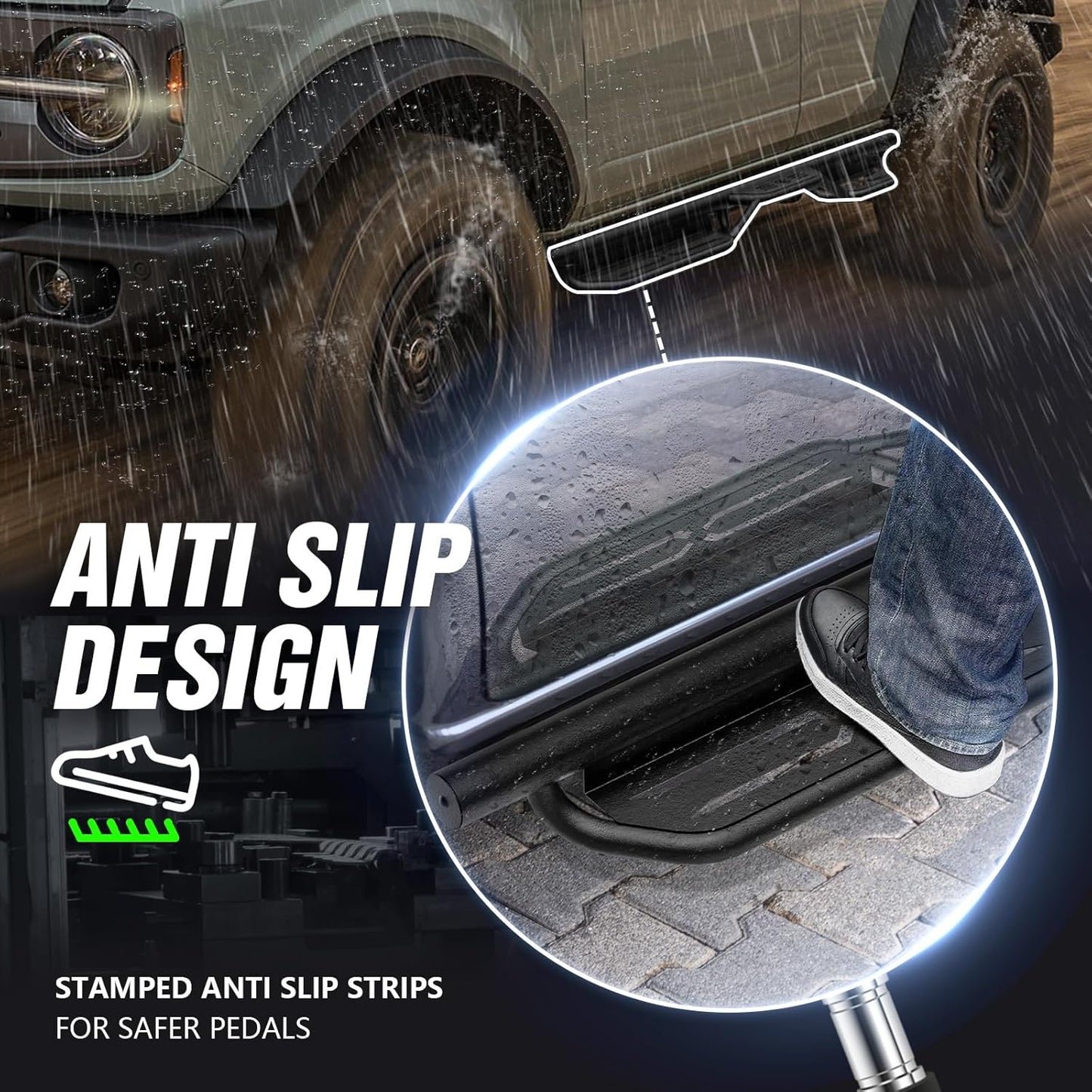 for Bronco Running Boards Side Steps Compatible with 2021 2022 2023 2024 2025 2026 Ford Bronco 4 Doors (Not for Sport Model), Two Stairs Design Heavy-Duty Nerf Bars Step Plates Rock Sliders Rail