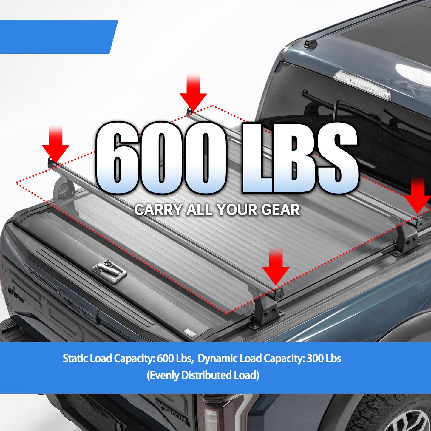Adjustable Truck Bed Rack Cross Bars(2-Pack) for Mid-Size Trucks Compatible with Retractable Hard Tonneau Covers