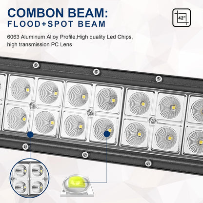 Dasen 42" 240W Curved LED Light Bar & Upper Roof Windshield Mount Brackets w/Wiring Kit Compatible with Toyota Tacoma 1995-2004, Fit 4Runner 1995-2002