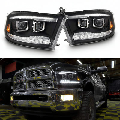 Projector & Bar LED Headlights with Light Bulb Set For 09-18 Dodge Ram 1500 2500 3500