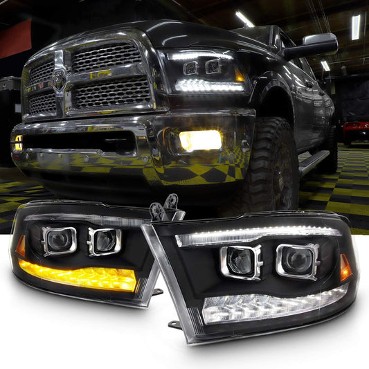 For 09-18 Dodge Ram 1500 2500 3500 Projector & Bar LED Headlights With Light Bulb Set