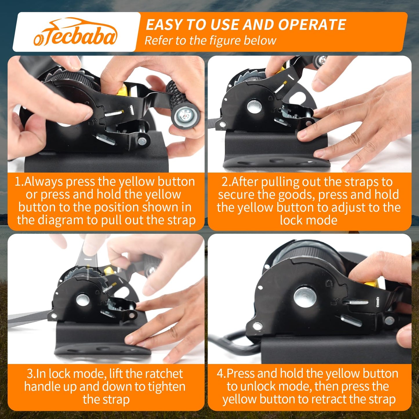 2PCS Retractable Ratchet Strap Compatible with 2020-2026 Jeep Gladiator