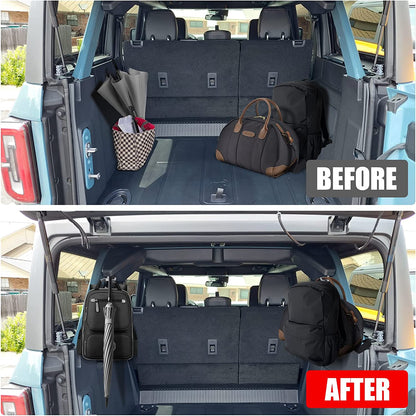 Aluminum Trunk Grocery Bag Hooks for Ford Bronco Accessories 2021 2022 2023 4-Door Black Interior Organizer (T+J-Shaped) - OMOTOR