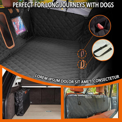 Back Seat Extender for Dogs, Waterproof Dog Car Seat Cover for Back Seat with Hard Bottom-Upgraded Anti-Scratch 1680D Oxford Fabric-Holds 600Lbs, Stowable Dog Hammock for Car&SUV&Truck （Grey，Large）