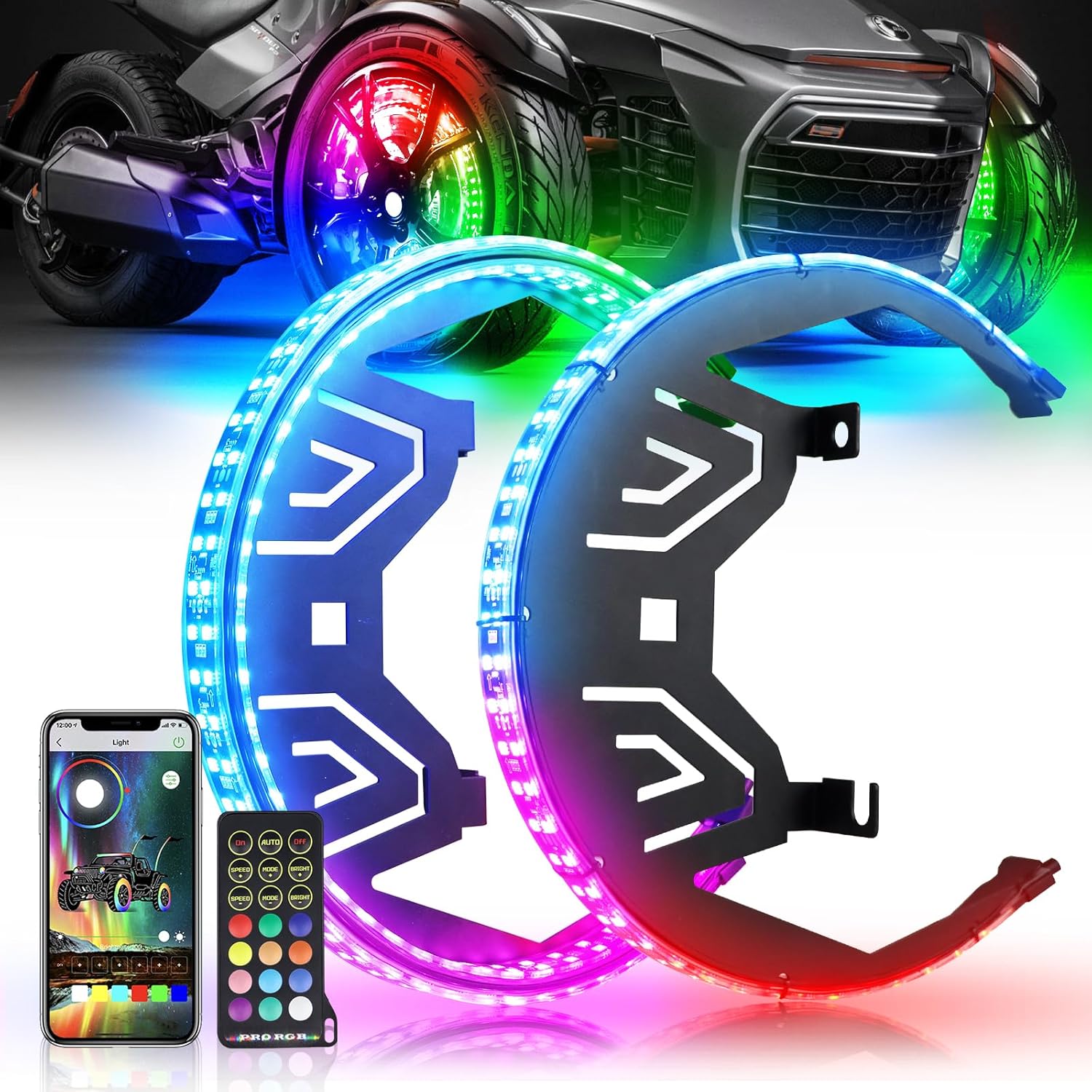 Chasing Color Wheel Ring Lights With Bluetooth and Remote Control Fit For All Cam-Am Spyder F3 Models 2017-2024
