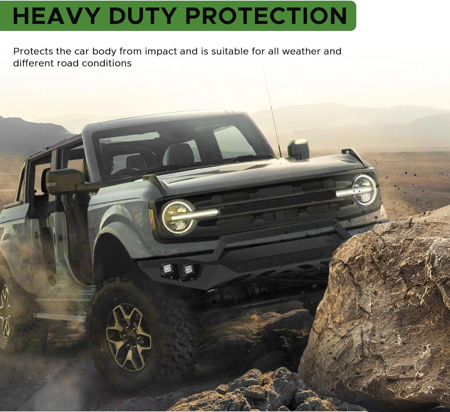 Off Road Front/ Rear  Bumper Compatible with Ford Bronco 2021 - 2025 (Not for Bronco Sport) with 4 Lights