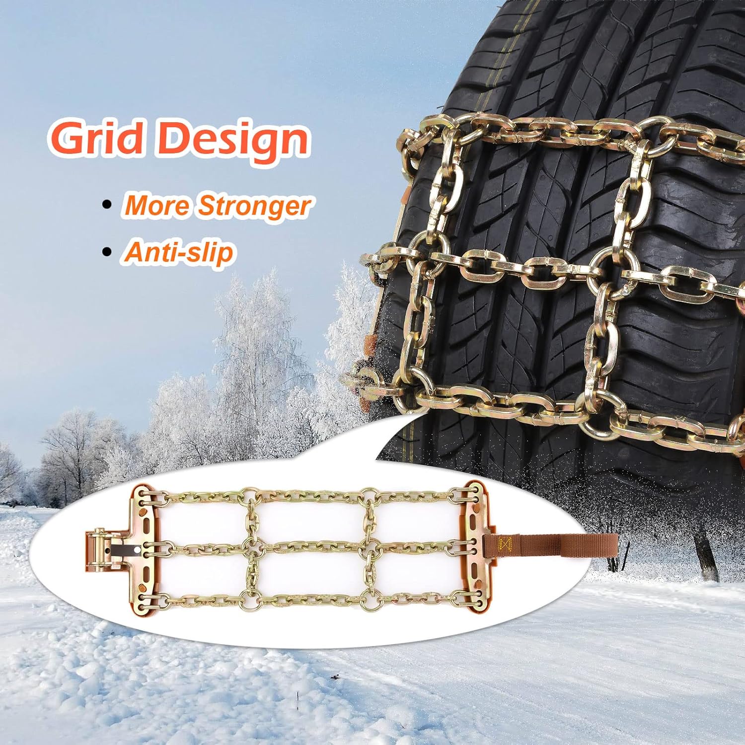 Snow Chains for SUV Car Pickup Trucks RV, Universal Adjustable Emergency Portable Snow Tire Chains, Applicable Tire Width 215-315mm (8.4-12.4 inch) (6 Packs)